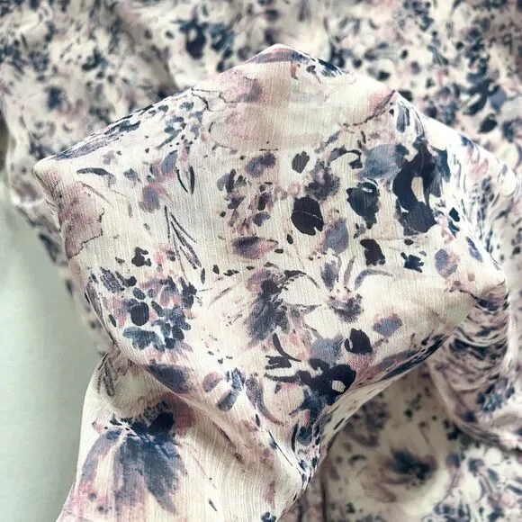 Kut from the Kloth Jasmine Pink Blue Floral Semi-Sheer Button Roll-Tab Blouse XS - Picture 3 of 10